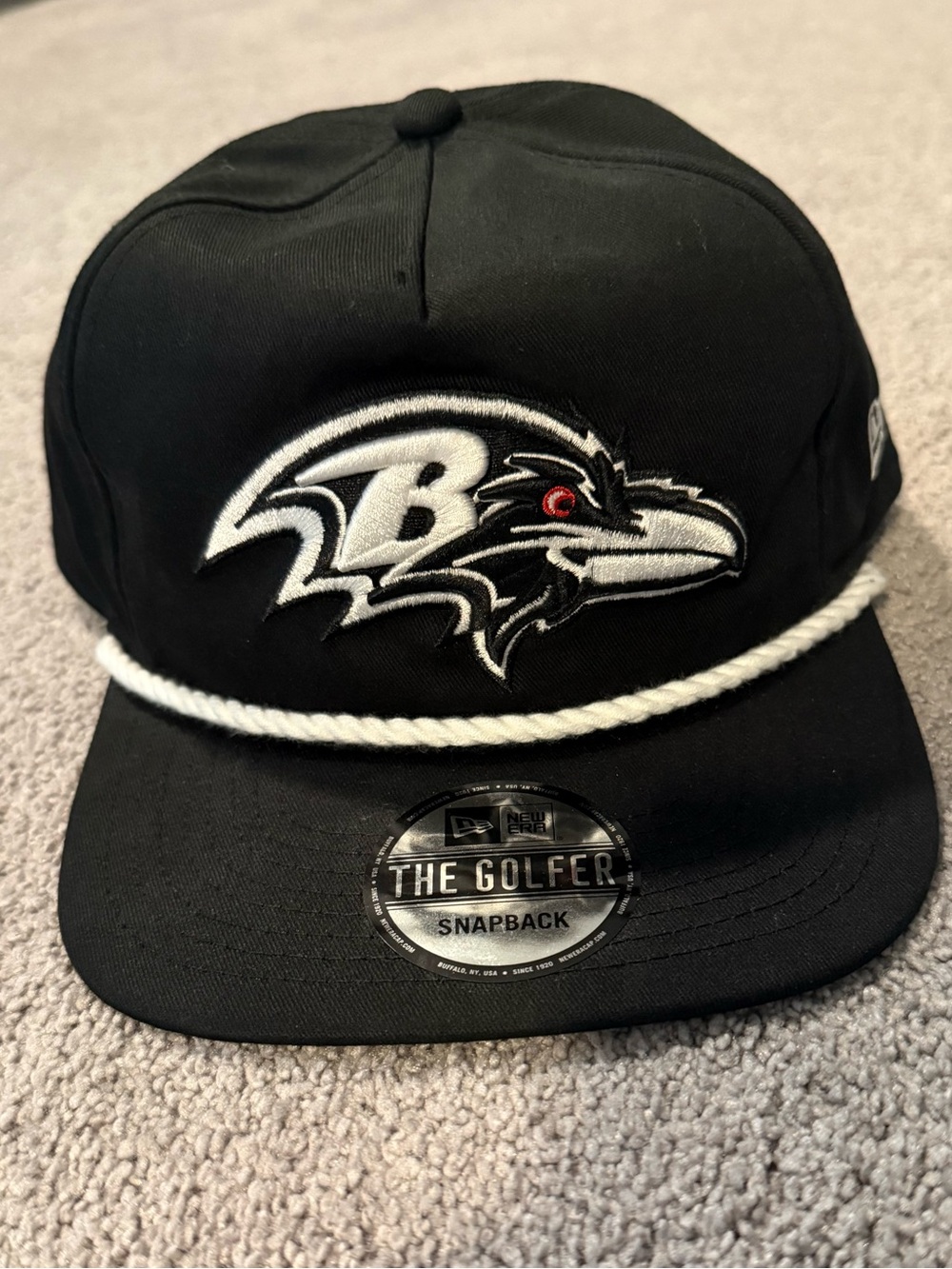 NWT NFL Baltimore Ravens Black Snapback Hat with White Rope